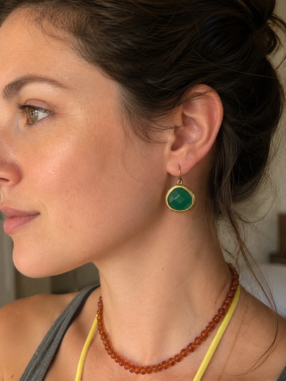 💚 Green Acrylic Brass Drop Earrings